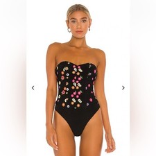 Lovers Friends Youlanda Floral Embroidered Mesh Sleeveless Bodysuit Women's L