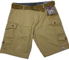 NWT Iron Co Men's Size 40 Stretch Fabric Durable Belted Cargo Shorts Khaki NEW