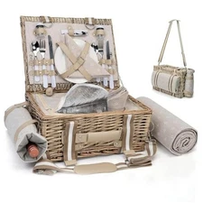19Pcs Picnic Basket for 2 with Insulated Liner and Waterproof Grey for 2 People