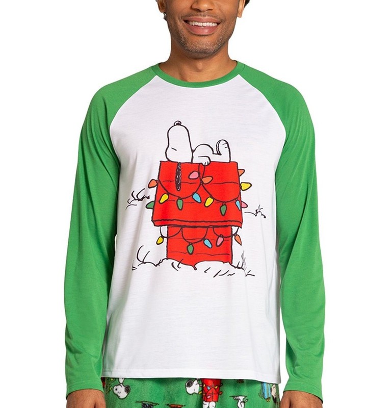 Кратко о мужской пижаме Peanuts с рукавом реглан зеленая мульти большого размера 2990₽