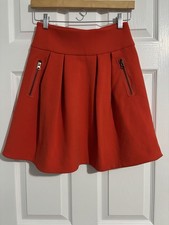 Anthropology Maeve ScarletPleated Swing Red A-Line Skirt with Zip Pocket Detail