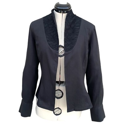 Walter Voulaz Designer Blouse, Open Blouse, Black Lightweight Linen Blend Blouse
