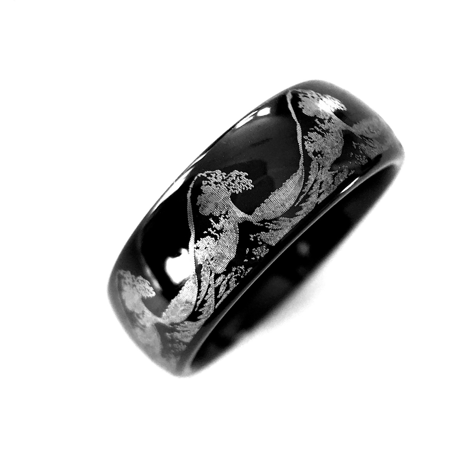 Men's Tungsten Ring Ocean Ring Wave Ring Black Tungsten Wedding Bands