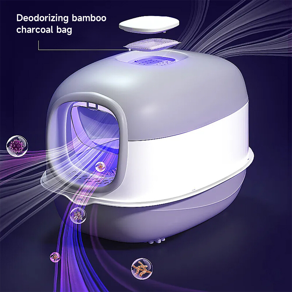 Large Cat Litter Box Cat Litter Tray Drawer LED Sterilize Deodorize