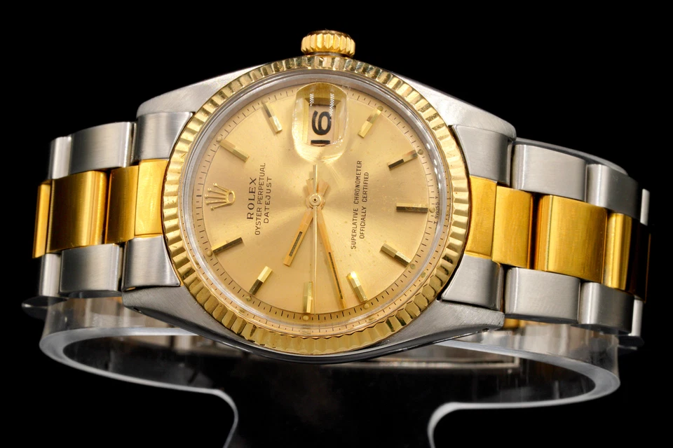 Rolex Datejust Mens 2Tone Yellow Gold and Stainless Steel Gold Dial 1601 - Image 3 of 4
