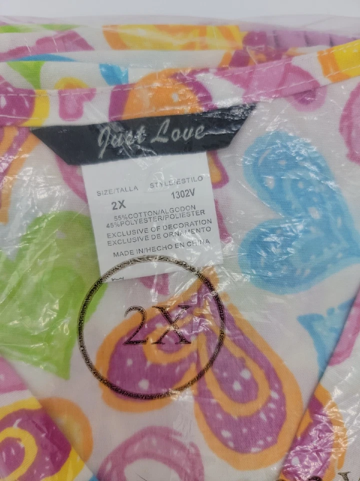 NWT Just Love Scrubs Set Women's Size 2X Pink Breast Cancer Hearts Print V-Neck  - Image 2 of 4