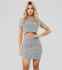 Fashion Nova Wool You Take Me There Gray Sweater Skirt Set M
