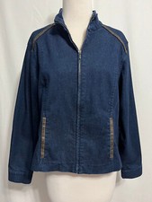 Pendleton Petite Mock Neck Zip-Front Denim Jacket Dark Wash Indigo Blue Size PL
