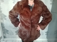 Ladies Lovely Soft Real Brown Coney Rabbit Fur Coat Bust 38" Length 27" Uk 10