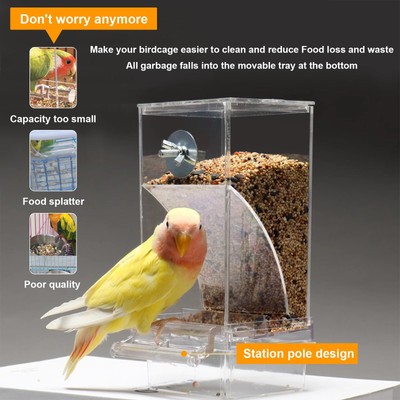 Vogelfutterstation Aus Acryl – Automatischer Futterspender Für Käfig, Kein Verschütten, Für Sittiche & Papageien