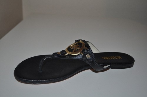 MICHAEL Michael Kors MACKENZIE Black Saffiano Leather Thong Sandal Flat Shoe 5 - Picture 3 of 8