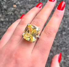 4Ct Cushion Cut Lab Created Yellow Citrine Engagement Ring 14K White Gold Plated
