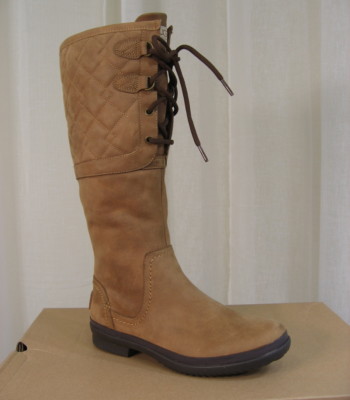 NEW UGG Elsa Quilted Waterproof Chestnut Leather Shearling Lace-Up Boot US  7/38