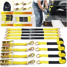 4 Pack Axle Straps Car Hauler Trailer Heavy Duty Tire Tie Down Ratchet Tow Strap