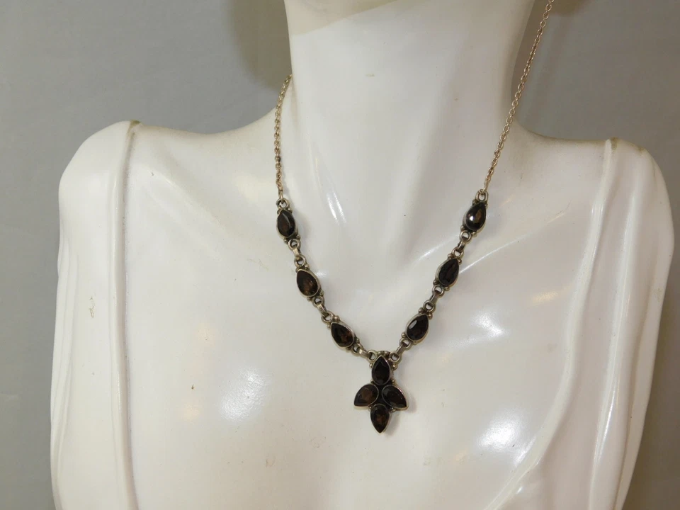 Plata de Ley Marrón Cuarzo Fumé Bisel 16.5" Cadena Collar de Cruz 12e 11 - Imagen 4 de 4