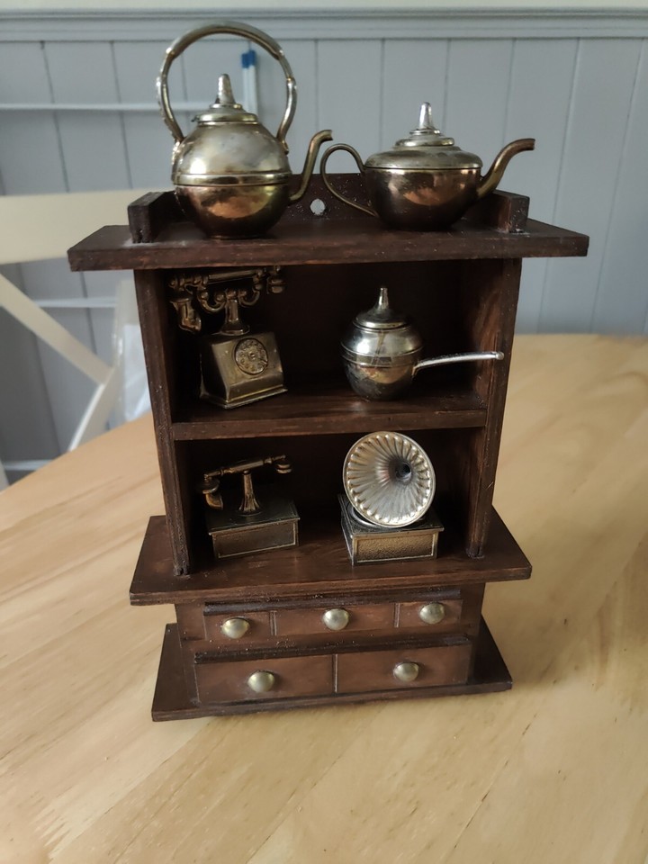 used vintage dolls house furniture(hand made) with brass effect