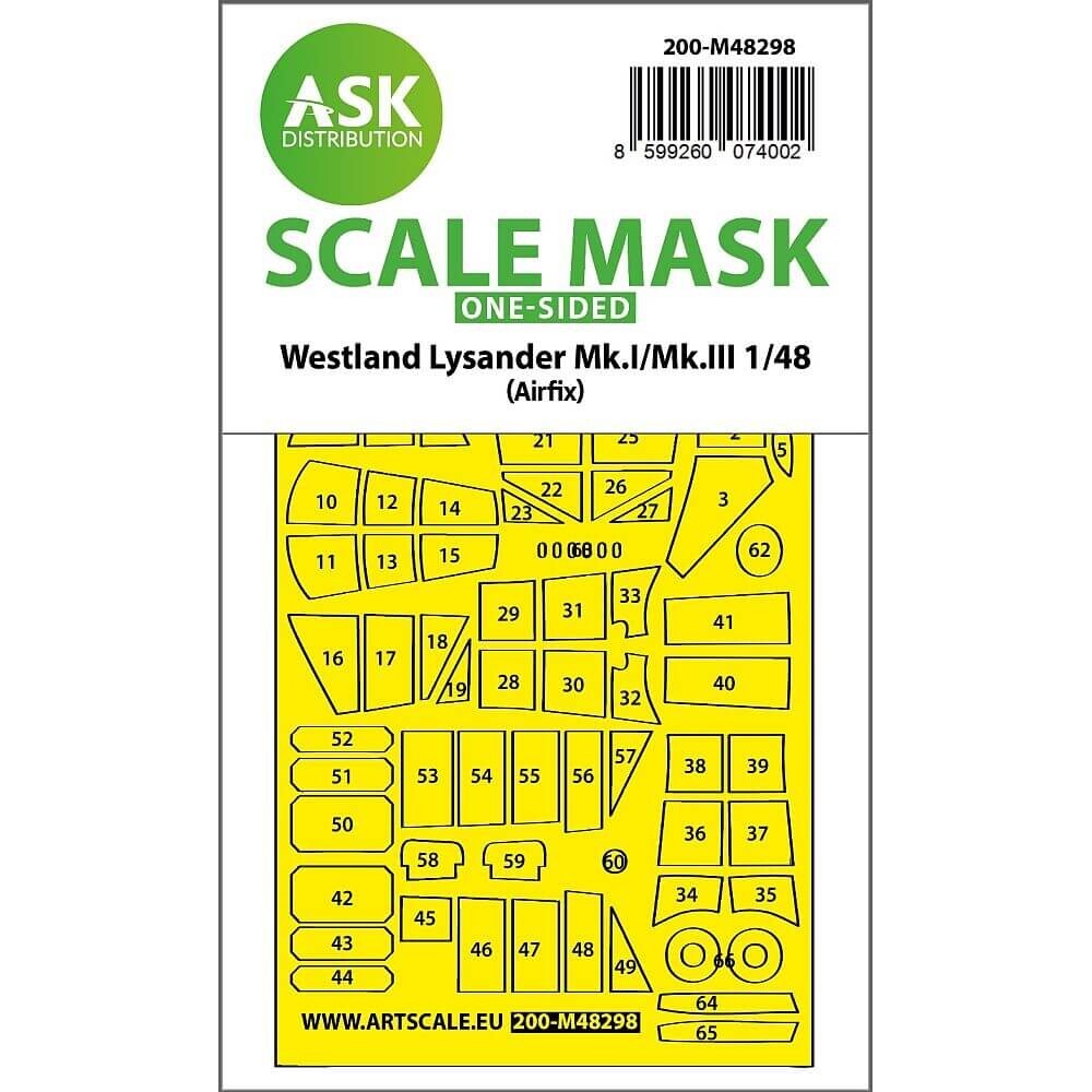1:48 Lysander Mk.I / Mk.III One-Sided Mask Airfix 200-M48298 Art Scale