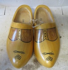 Pair of Vintage Dutch Large Hand Carved Wooden Clog Shoes Hand Painted 26/40
