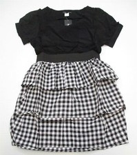 new HOT & DELICIOUS Womens Size L Casual Cotton Plaid Black Ruffled Dress