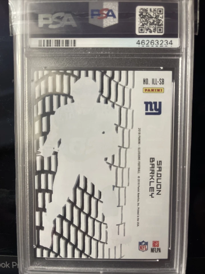 SAQUON BARKLEY 2018 PANINI ILLUSIONS #ILL-SB RED PARALLEL ROOKIE RC /99 PSA 9 - Image 2 of 2