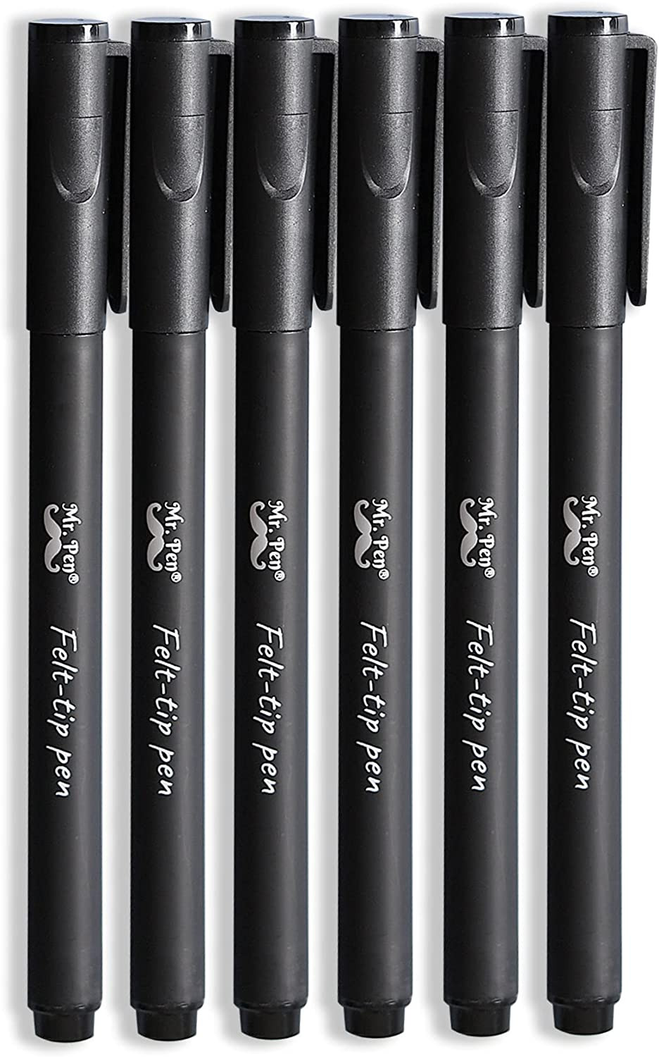 6pk Mr. Pen Felt Tip Pens, Black Pens, Fast Dry, No Smear, Fine