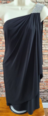 Cache Sexy Little Black One Shoulder Dress Rhinestones Cocktail Party Women's 2