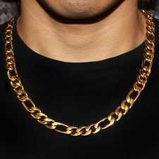 Unisex Genuine 18K Gold Filled 20" Italian 6 mm Wide Figaro Chain Necklace J139G