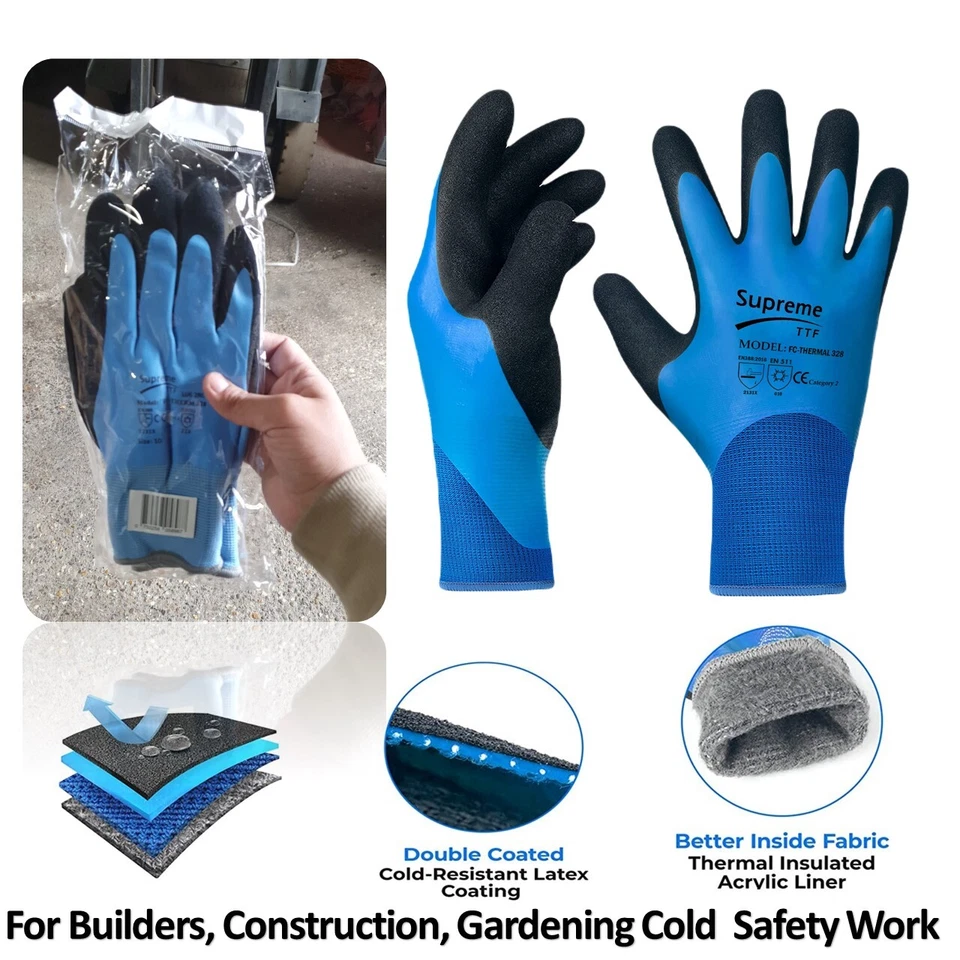 SUPREME THERMAL INSULATED WINTER WARM WATERPROOF WORK GLOVES FREEZER COLD SAFETY GARDEN