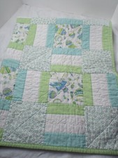 Artisan Handmade Baby Crib Quilt Exquisite Green Blue Print