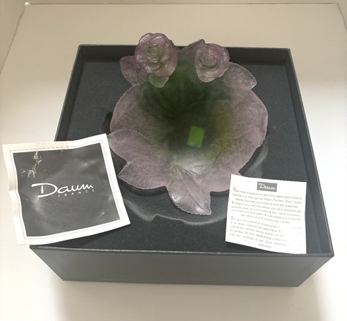 Vintage Daum France Pâte de Verre Delicate Roses Sculpture Glass Dish - Picture 5 of 9