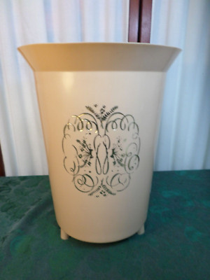 1970's Unique Retro Bee Decorative Designed Footed Plastic Trash Can.