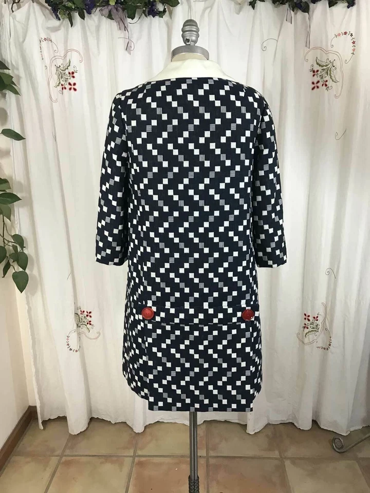 De Colección Años 60 "That Girl" Lee Jordan 2 Piezas Conjunto de Vestido de Lino Mod Cuadros Azul Blanco talla 4 Foto 4 de 4