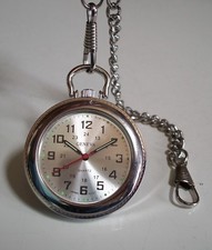 Men's Number Dial Clip On Silver Finish Fashion Dressy Casual Pocket Watch