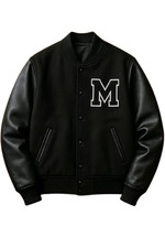Men Black Varsity Jacket Leather Sleeves Custom Letterman Style Adult Size