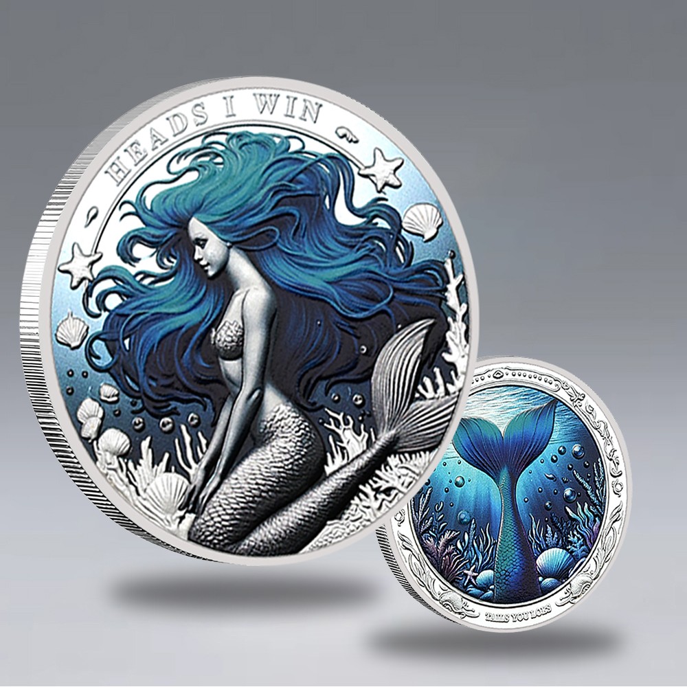 Mermaid Silver Plated Coin – "Heads I Win Tails You Lose" Collectible Token 
