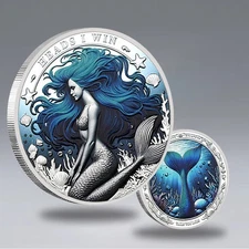 Mermaid Silver Plated Coin – "Heads I Win Tails You Lose" Collectible Token 