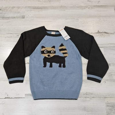 GYMBOREE Boys 5T ''Wilderness Club'' Blue Brown Raccoon Sweater Long Sleeve