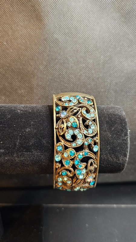 Alilang Antique Paisley Vine Blue Crystal Cuff Bangle