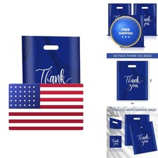 100 Pack Navy Thank You Bags with Handles, 9 x 12 Inches 2.36 Mil 