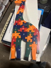 Vintage Wooden Giraffe Alphabet Puzzle   16  Tall Hand Painted Educational Toy