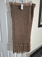 Polo Ralph Lauren Brown 100 Goat Suede Fringed Midi Pencil Skirt Sz 10