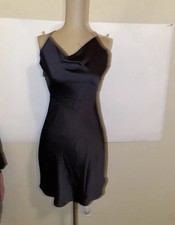 Forever 21 Women's Black Satin Strappy Slip Mini Dress Small Cowl Neck Backless