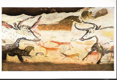 Höhlen von Lascaux, Frankreich - Große Stierhalle, Höhlenmalereien - Postkarte um 1960