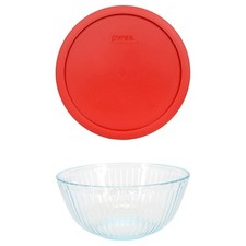 Pyrex 7403 10 Cup Sculpted Glass Mixing Bowl and 7403-PC Poppy Red Lid