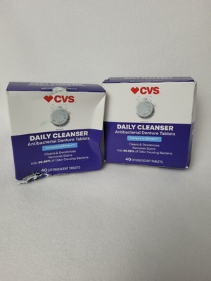 (2) CVS Daily Cleanser Antibacterial Denture Cleaner 40 Tablets Each DAMAGE BOX