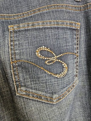 Escada Sport Kate Jeans Y2K Strass Embosed Denim Bootcut UK W 32 '' L 29 ''