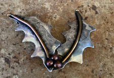 Vintage Gardella Brooch Sterling Silver Holly Leaf Berry Copper Pin 6g Signed