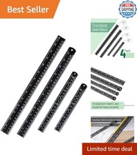 Durable Stainless Steel Rulers Set - Variety 6-14 Inch, Imperial  Metric, Black