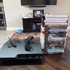 Sony PlayStation 3 Slim Black Console CECH-3001B W/19 Games. Working W/Flaw