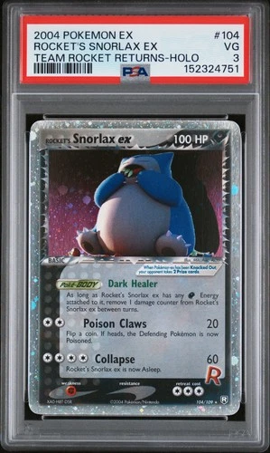 2004 POKEMON EX TEAM ROCKET RETURNS #104 ROCKET'S SNORLAX EX-HOLO PSA 3